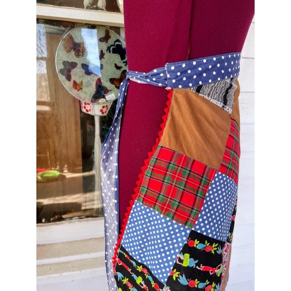 Vintage 1930s Patchwork Ric-Rac Cotton Half Apron - Picture 8 of 9